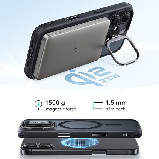 Puzdro MagSafe pre Apple iPhone 17, ESR, Classic Hybrid Kickstand, Saténová čierna