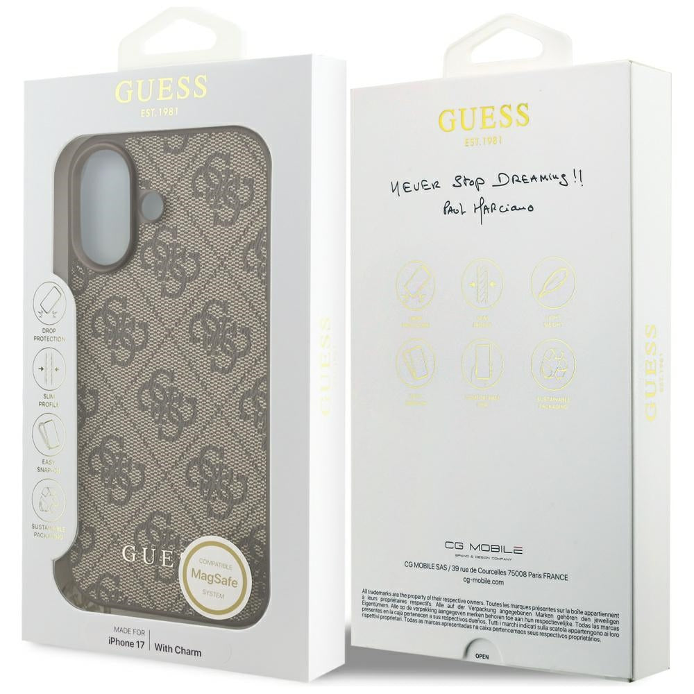 Puzdro MagSafe pre Apple iPhone 17, Guess, 4G Charm Cradle, Hnedé