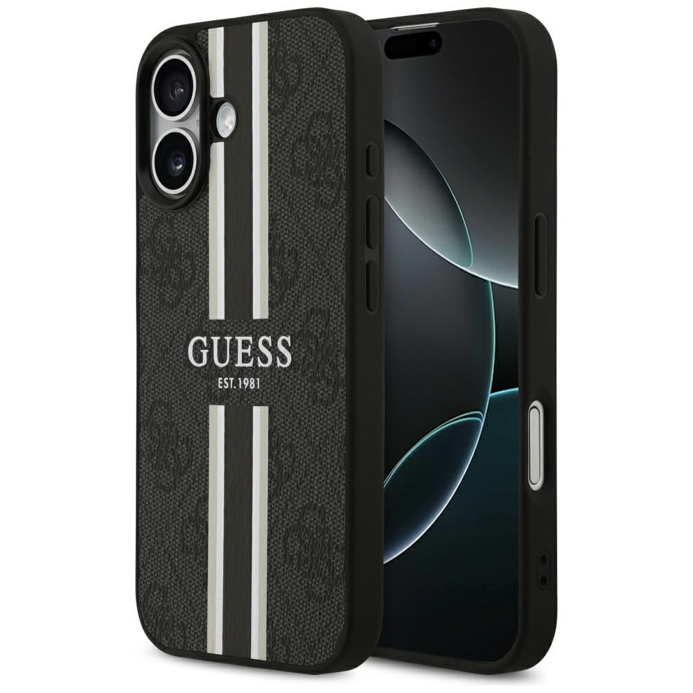 Puzdro MagSafe pre Apple iPhone 17, Guess, 4G Printed Stripes, Čierne