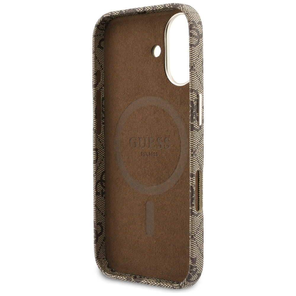 Puzdro MagSafe pre Apple iPhone 17, Guess, 4G Script Logo, Hnedé