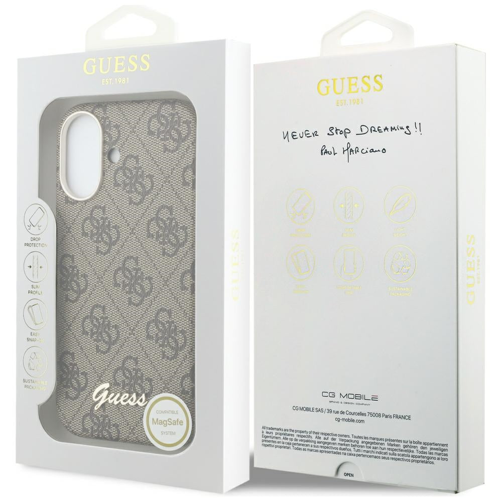 Puzdro MagSafe pre Apple iPhone 17, Guess, 4G Script Logo, Hnedé