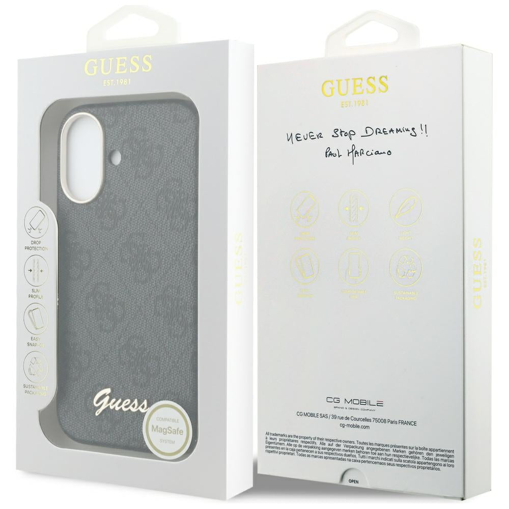 Puzdro MagSafe pre Apple iPhone 17, Guess, 4G Script Logo, Čierne