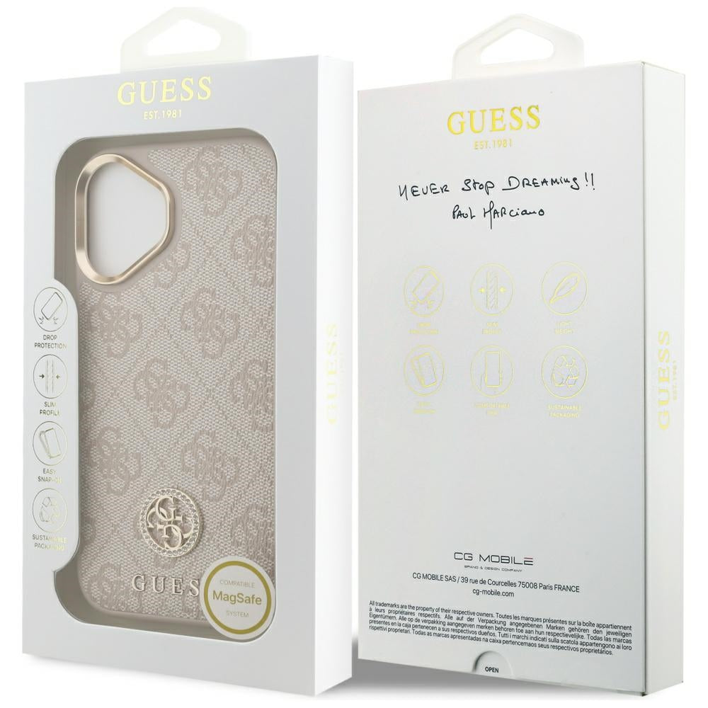 Puzdro MagSafe pre Apple iPhone 17, Guess, 4G Strass Logo, Ružové