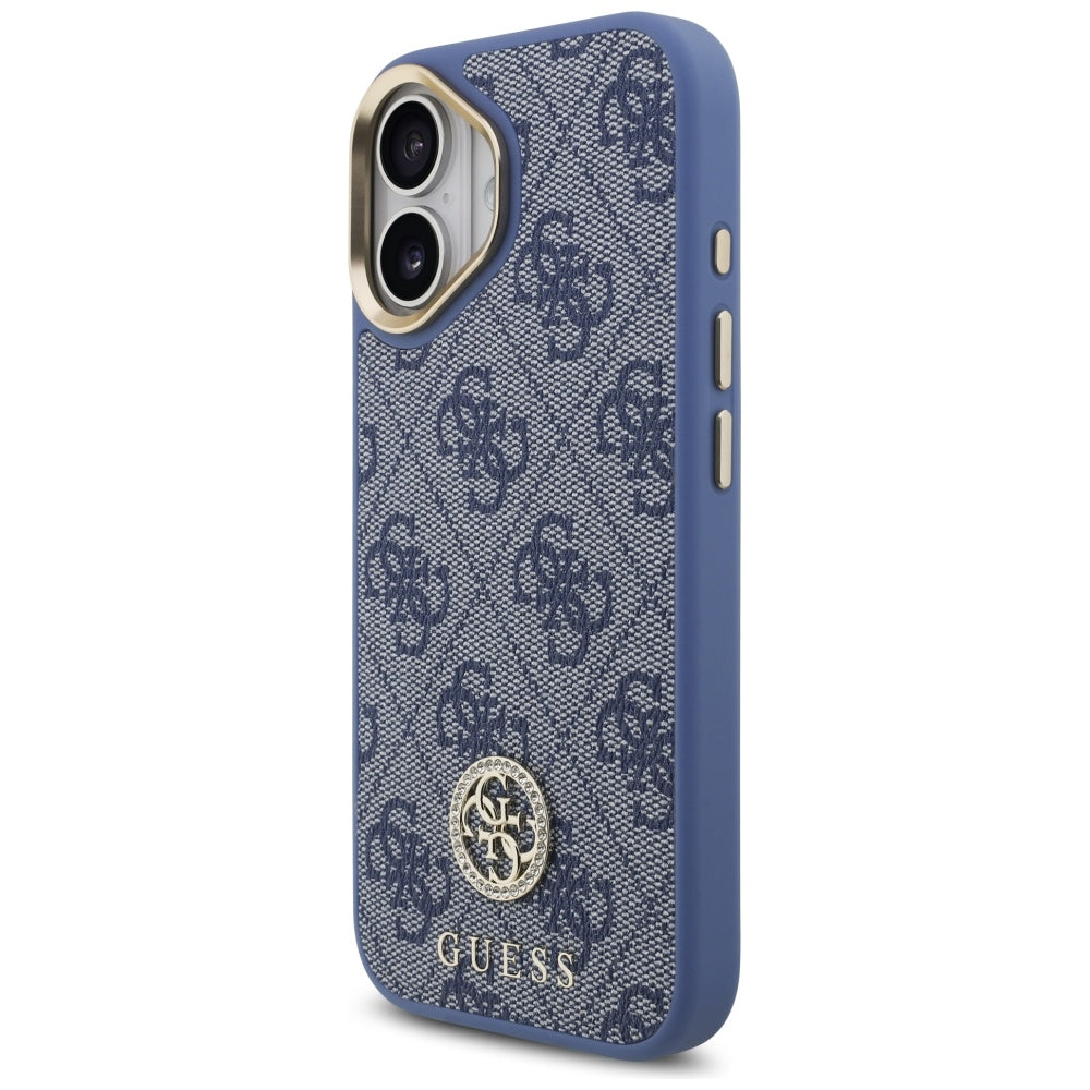 Puzdro MagSafe pre Apple iPhone 17, Guess, 4G Strass Logo with Big Strap, Modrá