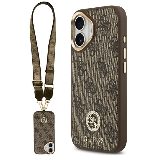 Puzdro MagSafe pre Apple iPhone 17, Guess, 4G Strass Logo with Big Strap, Hnedé