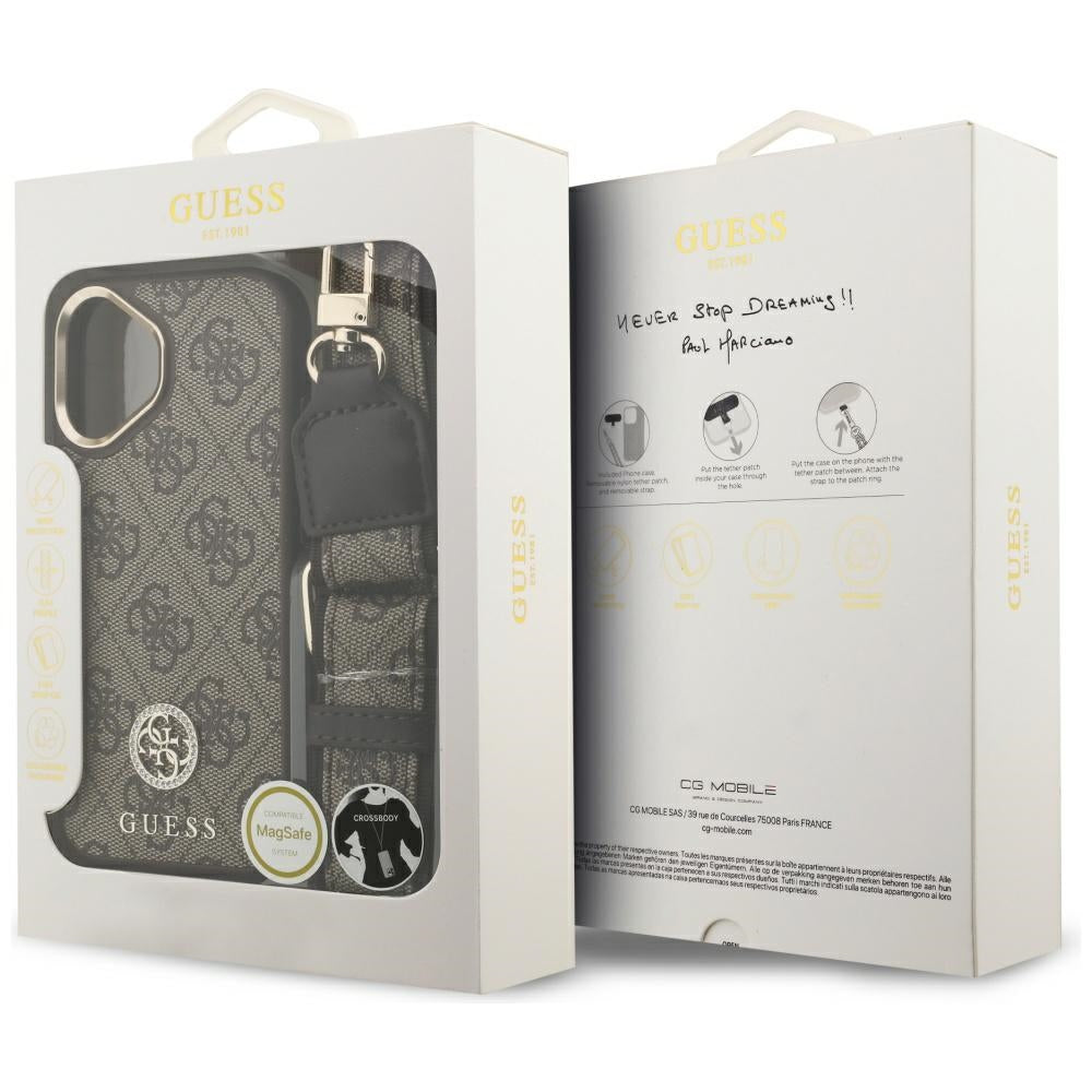 Puzdro MagSafe pre Apple iPhone 17, Guess, 4G Strass Logo with Big Strap, Hnedé