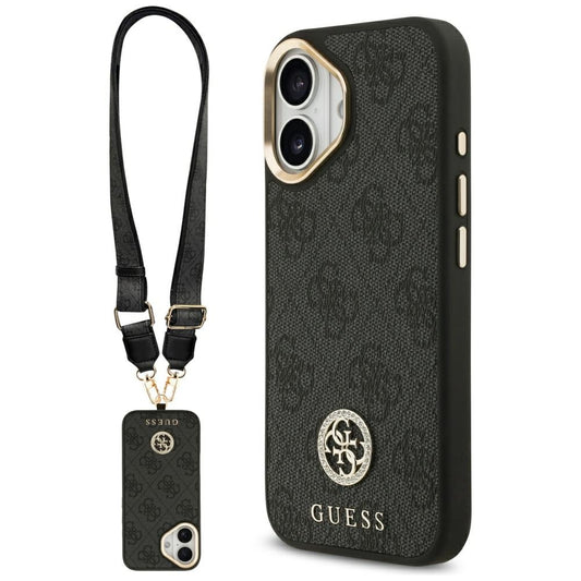 Puzdro MagSafe pre Apple iPhone 17, Guess, 4G Strass Logo with Big Strap, Čierne