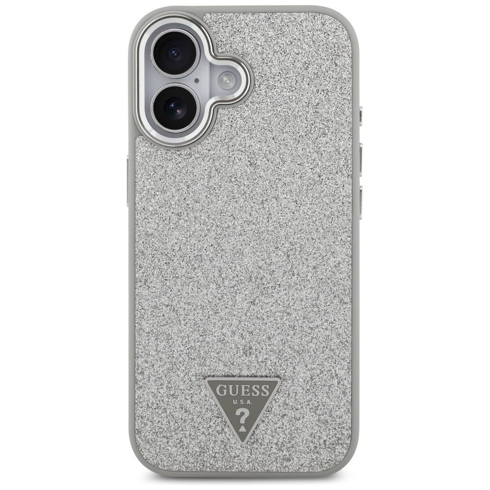 Puzdro MagSafe pre Apple iPhone 17, Guess, Glitter Triangle Logo, Strieborné