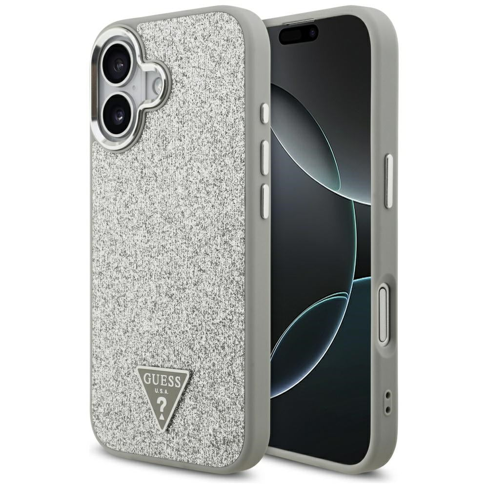 Puzdro MagSafe pre Apple iPhone 17, Guess, Glitter Triangle Logo, Strieborné