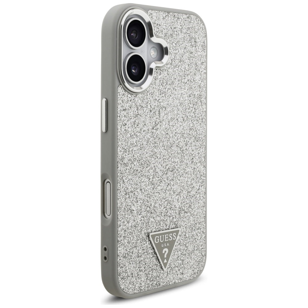 Puzdro MagSafe pre Apple iPhone 17, Guess, Glitter Triangle Logo, Strieborné
