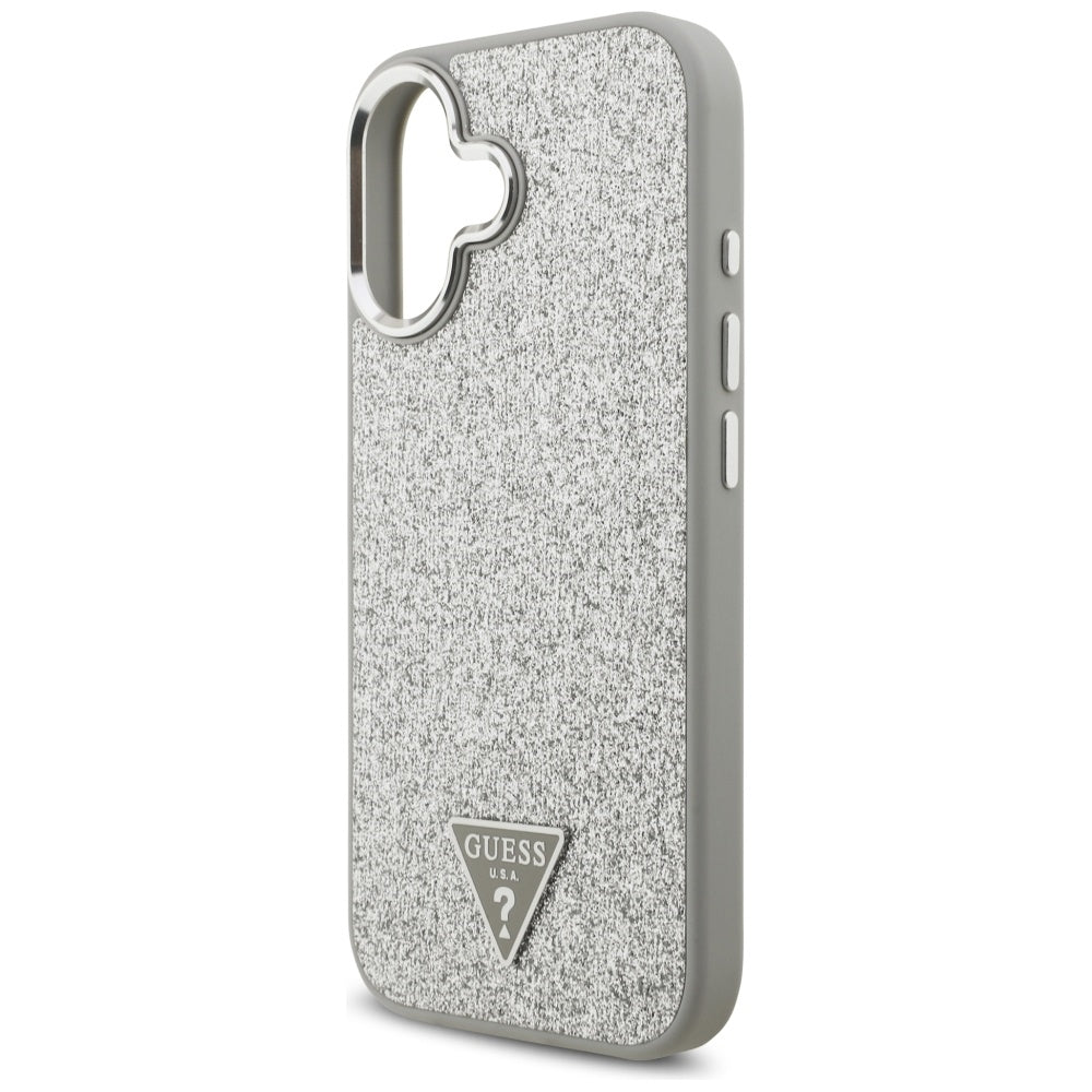 Puzdro MagSafe pre Apple iPhone 17, Guess, Glitter Triangle Logo, Strieborné