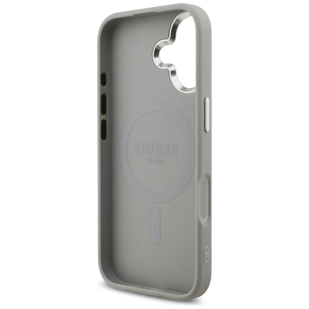 Puzdro MagSafe pre Apple iPhone 17, Guess, Glitter Triangle Logo, Strieborné
