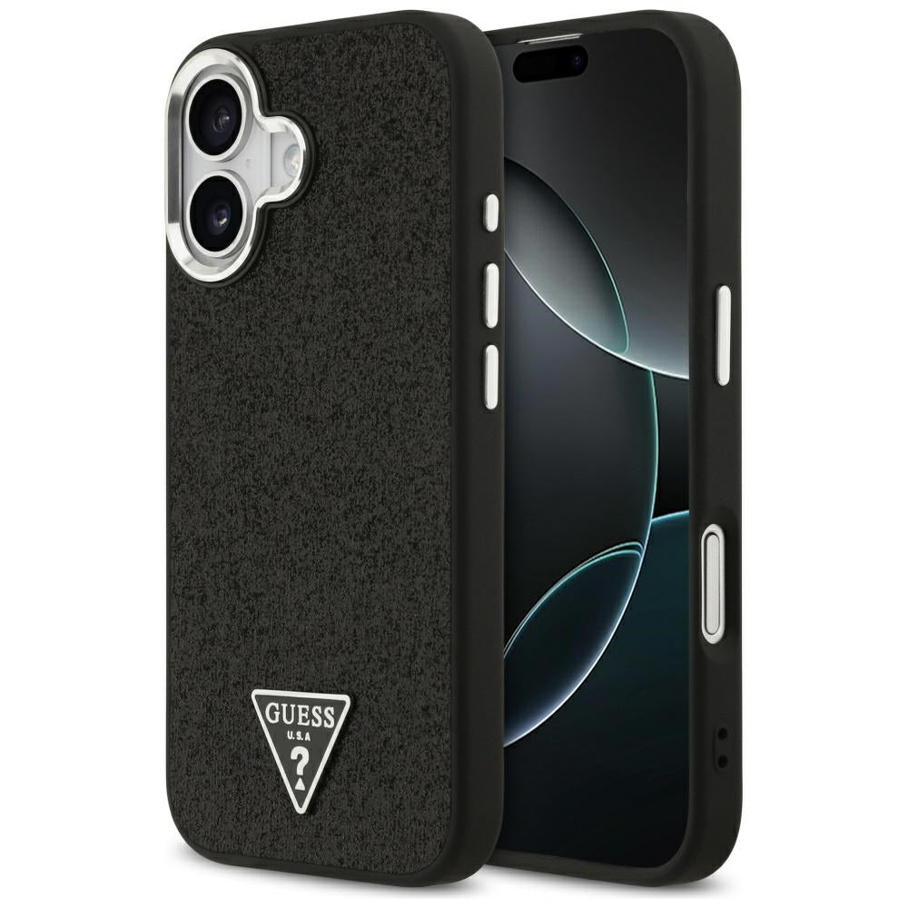 Puzdro MagSafe pre Apple iPhone 17, Guess, Glitter Triangle Logo, Čierne