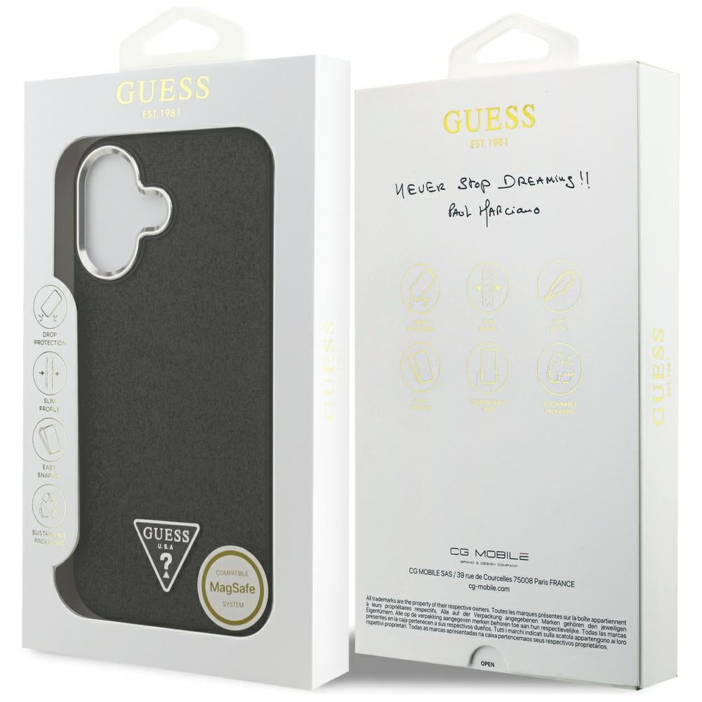 Puzdro MagSafe pre Apple iPhone 17, Guess, Glitter Triangle Logo, Čierne