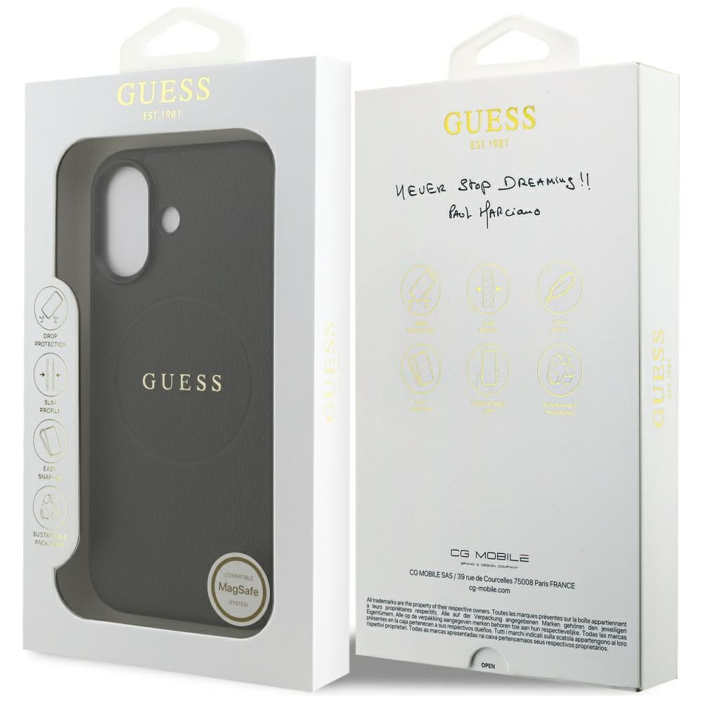 Puzdro MagSafe pre Apple iPhone 17, Guess, Grained Gold Ring, Čierne