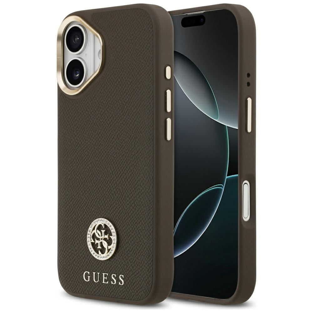 MagSafe Case for Apple iPhone 17, Guess, Grained Strass Logo, Brown