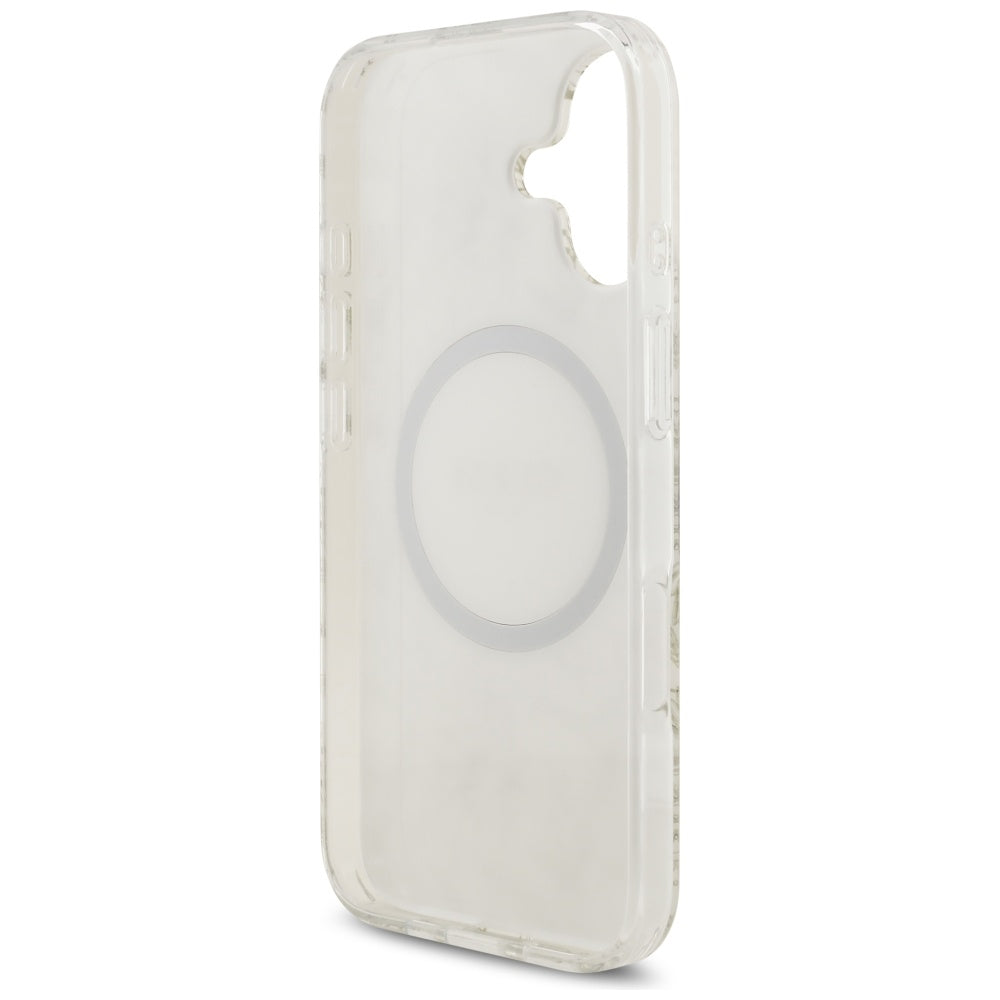 MagSafe Case for Apple iPhone 17, Guess, IML Flowers with Pearl Strap, White
