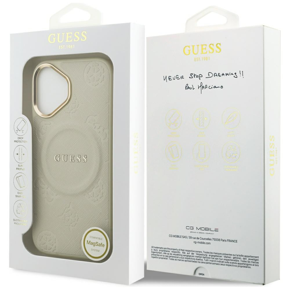 Puzdro MagSafe pre Apple iPhone 17, Guess, Peony Hot Stamp, Bežové