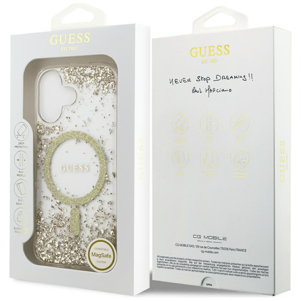 Puzdro MagSafe pre Apple iPhone 17, Guess, Resin Bottom Glitter, Zlaté