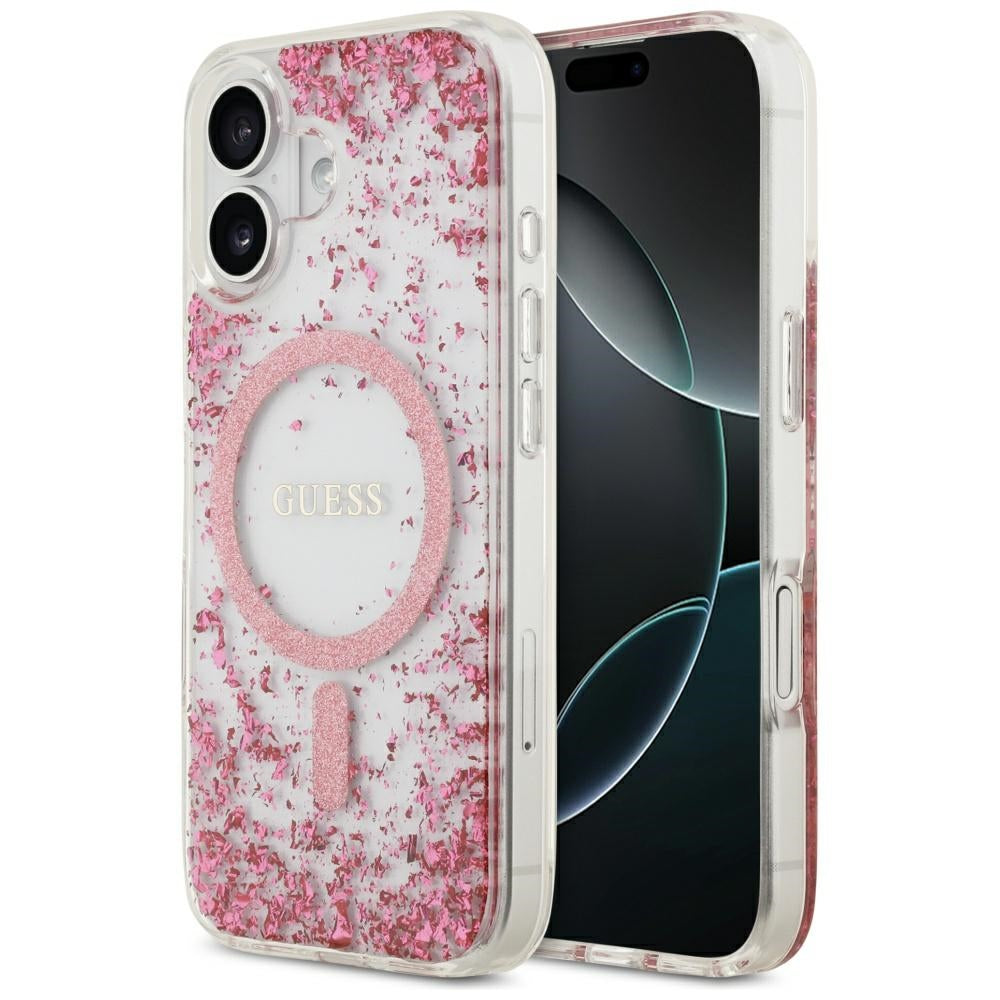 Puzdro MagSafe pre Apple iPhone 17, Guess, Resin Bottom Glitter, Ružové