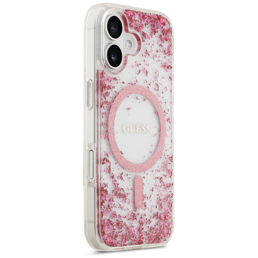 Puzdro MagSafe pre Apple iPhone 17, Guess, Resin Bottom Glitter, Ružové