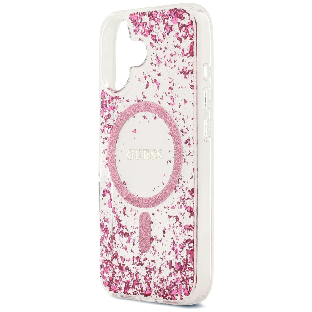 Puzdro MagSafe pre Apple iPhone 17, Guess, Resin Bottom Glitter, Ružové