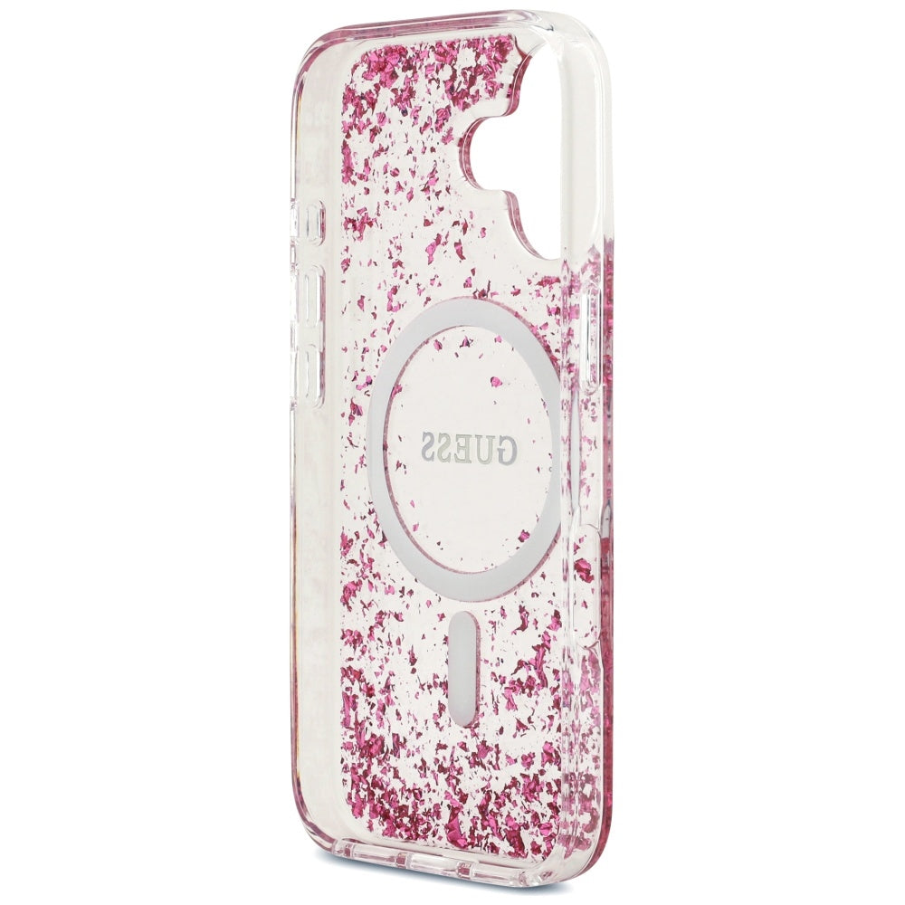Puzdro MagSafe pre Apple iPhone 17, Guess, Resin Bottom Glitter, Ružové