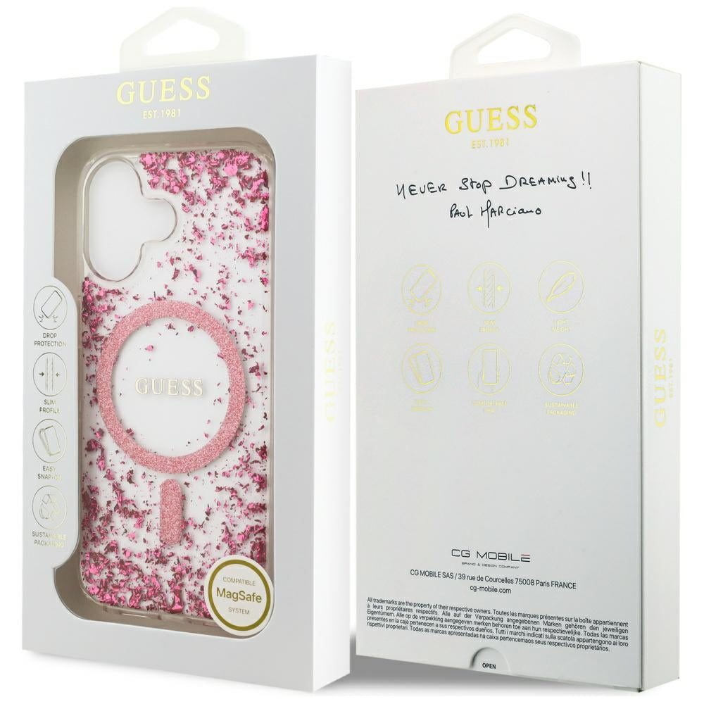 Puzdro MagSafe pre Apple iPhone 17, Guess, Resin Bottom Glitter, Ružové