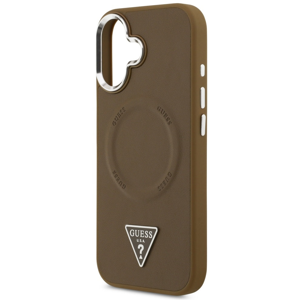 Puzdro MagSafe pre Apple iPhone 17, Guess, Triangle Logo, Hnedo Strieborné