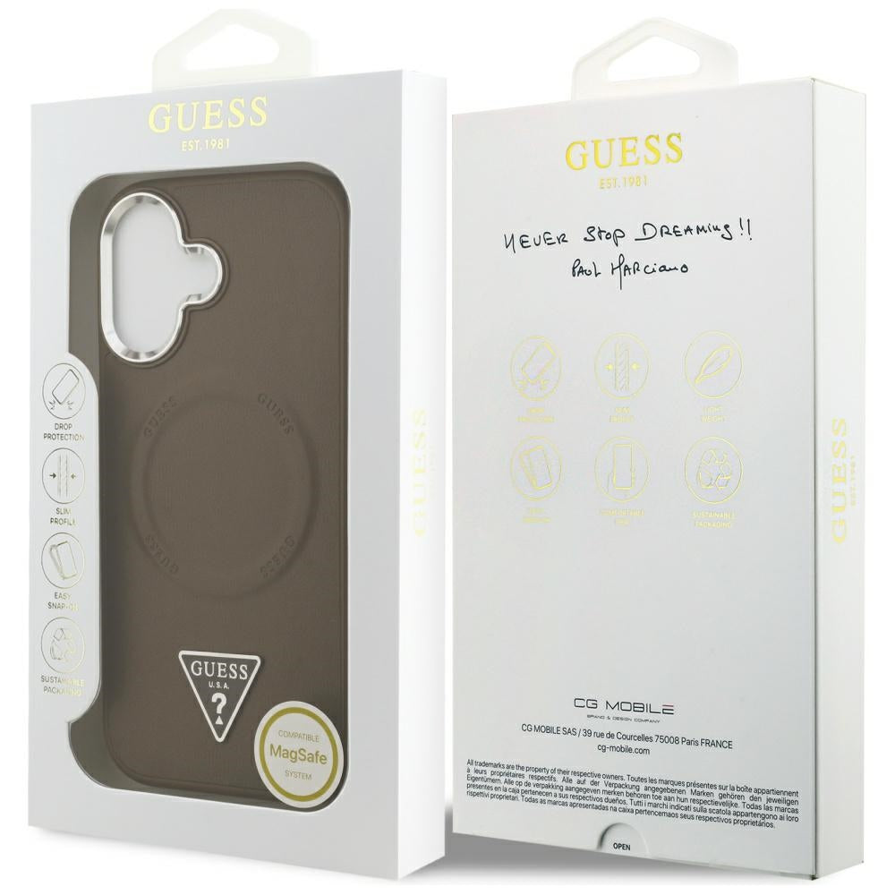 Puzdro MagSafe pre Apple iPhone 17, Guess, Triangle Logo, Hnedo Strieborné