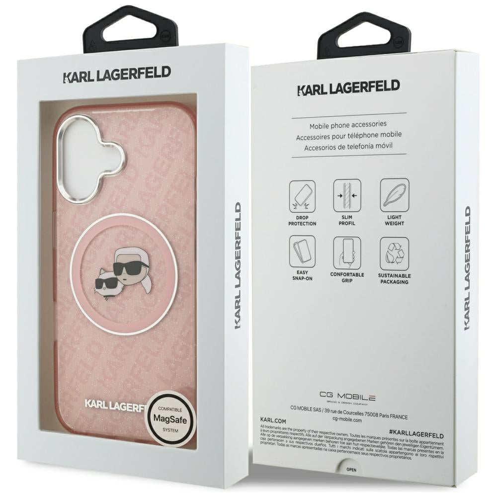 Puzdro MagSafe pre Apple iPhone 17, Karl Lagerfeld, IML Glitter Karl & Choupette`s Heads, Ružová