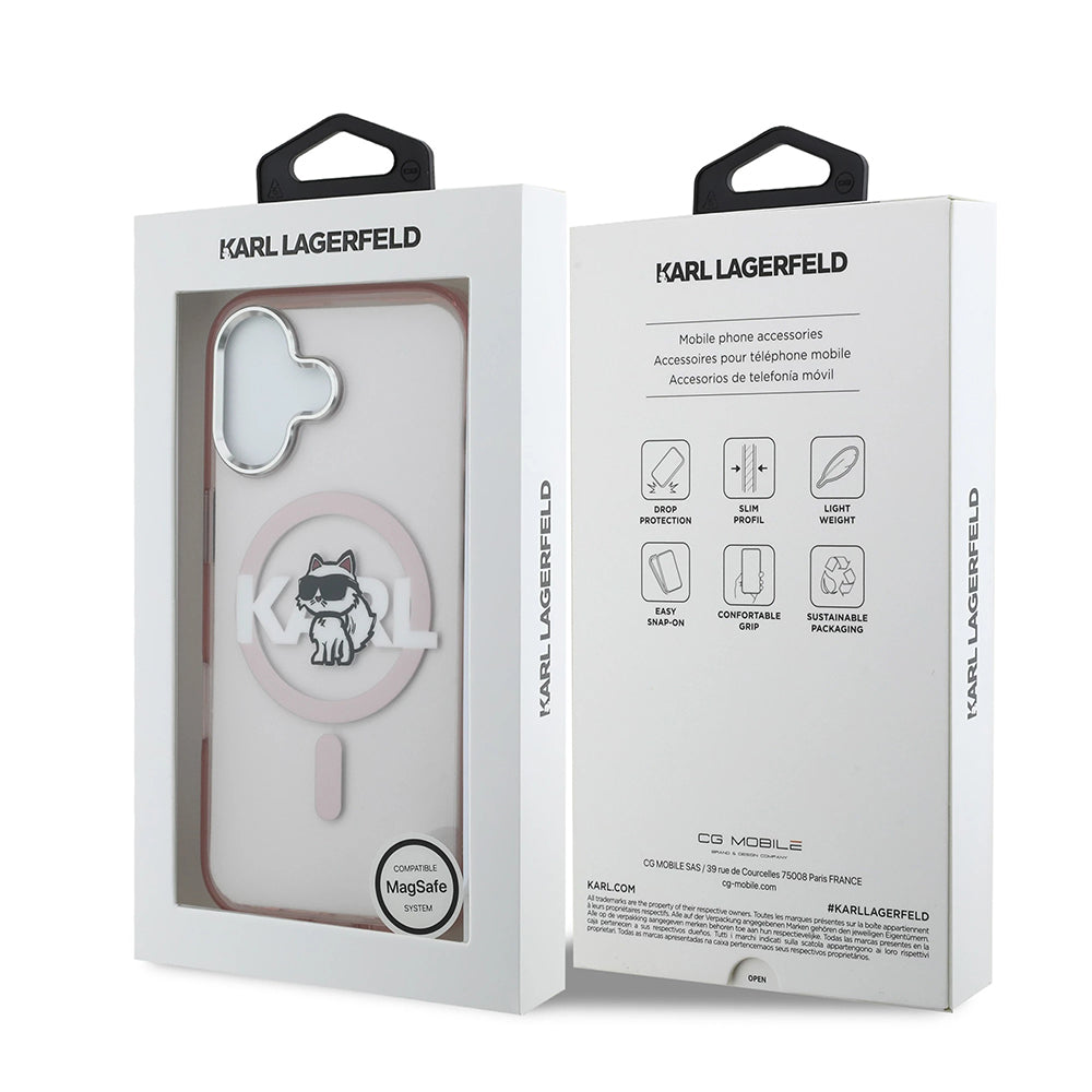Puzdro MagSafe pre Apple iPhone 17, Karl Lagerfeld, IML Sketch Logo Choupette, Ružová