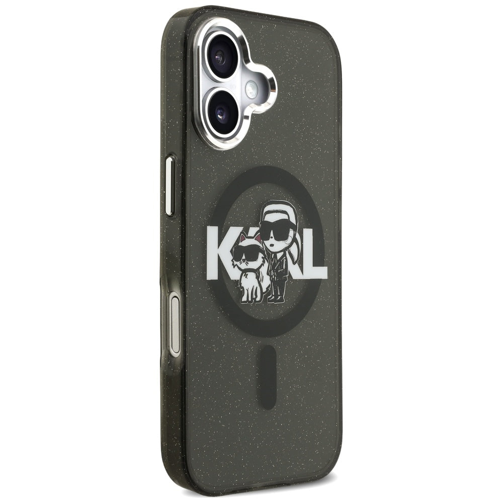 MagSafe Case for Apple iPhone 17, Karl Lagerfeld, IML Sketch Logo Glitter Karl & Choupette, Black