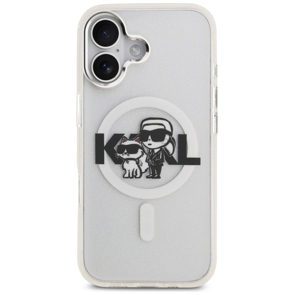 Puzdro MagSafe pre Apple iPhone 17, Karl Lagerfeld, IML Sketch Logo Glitter Karl & Choupette, Transparentné