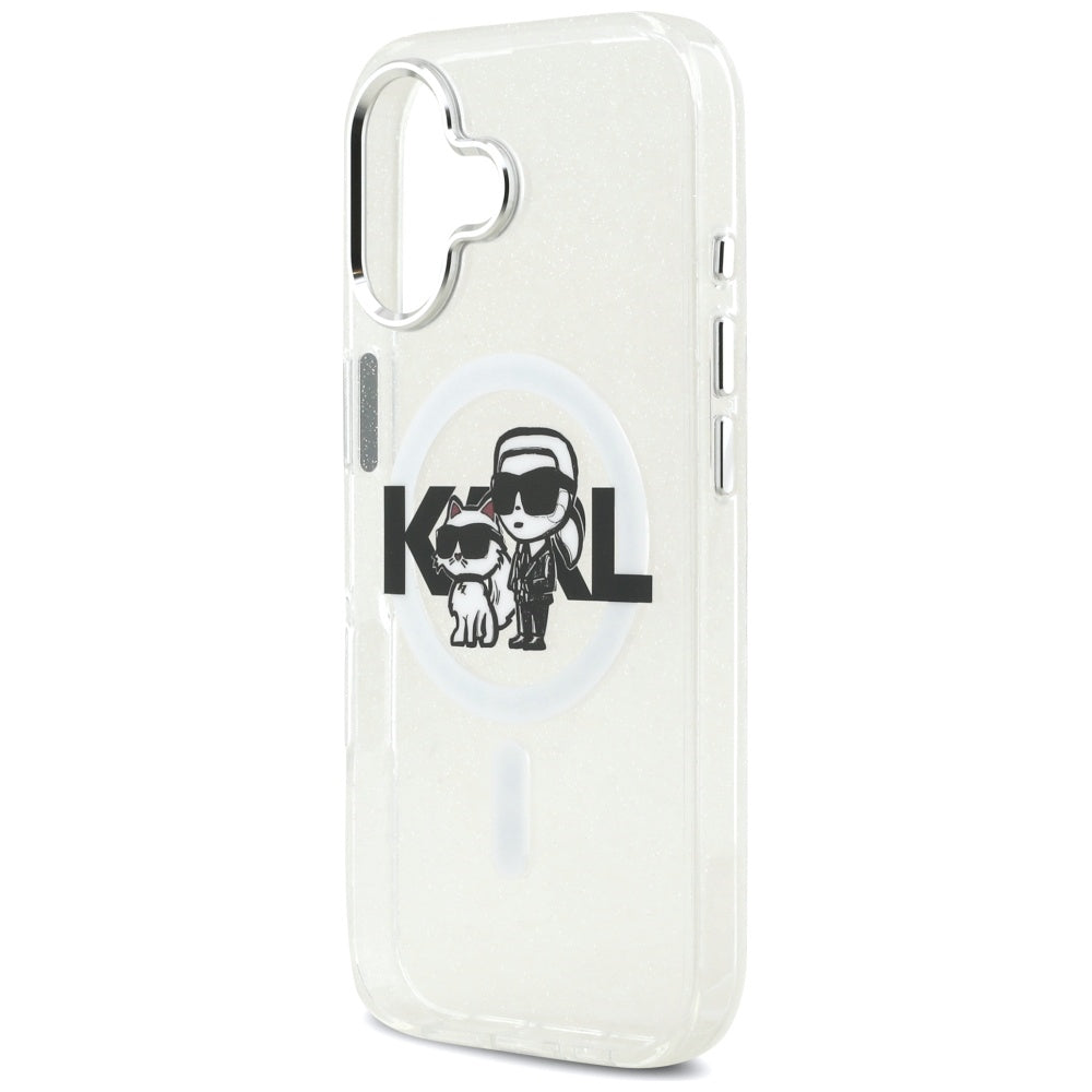 Puzdro MagSafe pre Apple iPhone 17, Karl Lagerfeld, IML Sketch Logo Glitter Karl & Choupette, Transparentné