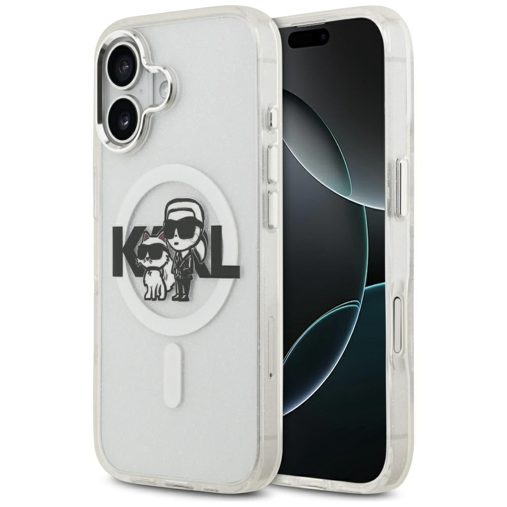 Puzdro MagSafe pre Apple iPhone 17, Karl Lagerfeld, IML Sketch Logo Glitter Karl & Choupette, Transparentné