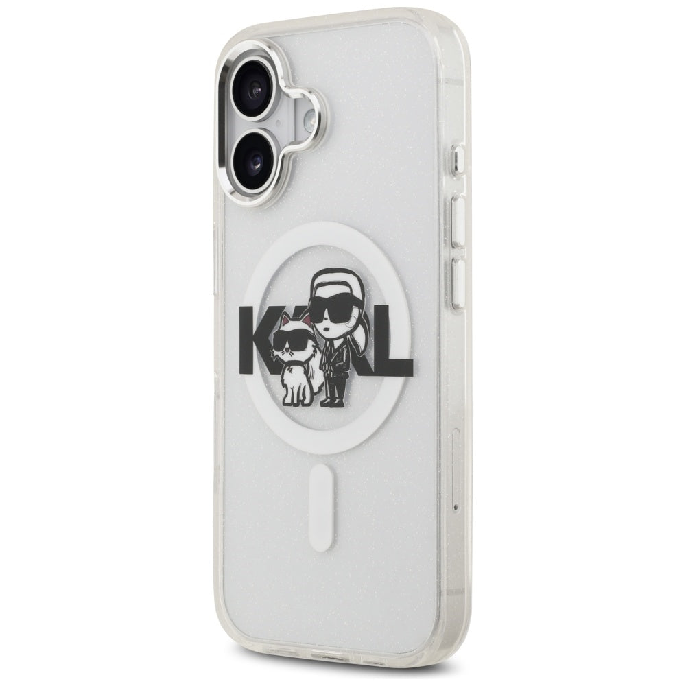 Puzdro MagSafe pre Apple iPhone 17, Karl Lagerfeld, IML Sketch Logo Glitter Karl & Choupette, Transparentné