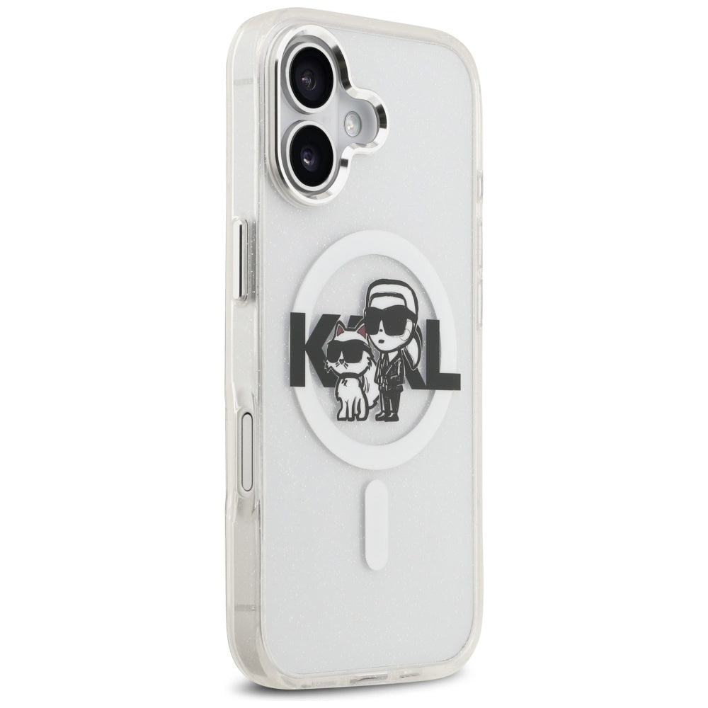 Puzdro MagSafe pre Apple iPhone 17, Karl Lagerfeld, IML Sketch Logo Glitter Karl & Choupette, Transparentné