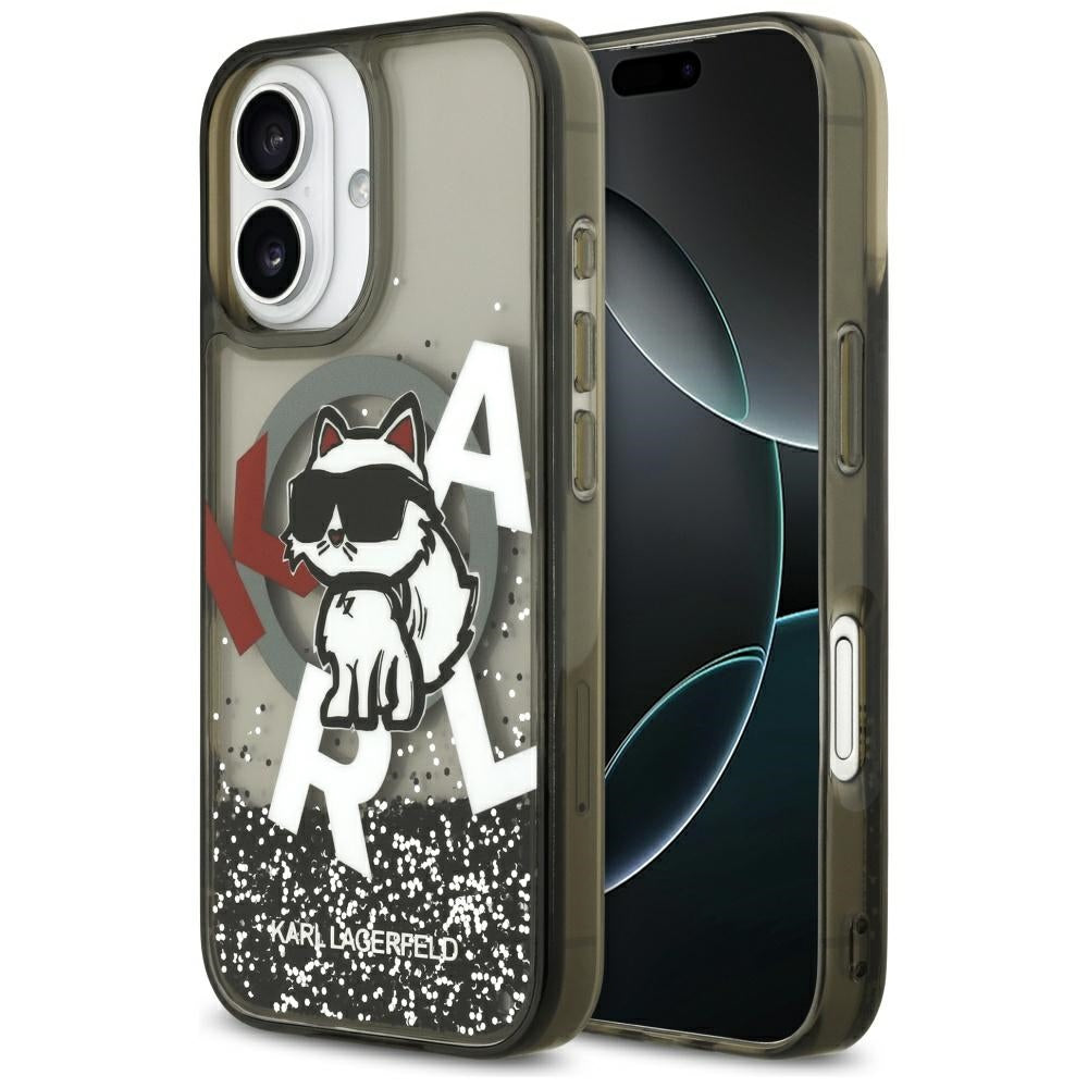 Puzdro MagSafe pre Apple iPhone 17, Karl Lagerfeld, Liquid Glitter Logo Choupette, Čierne
