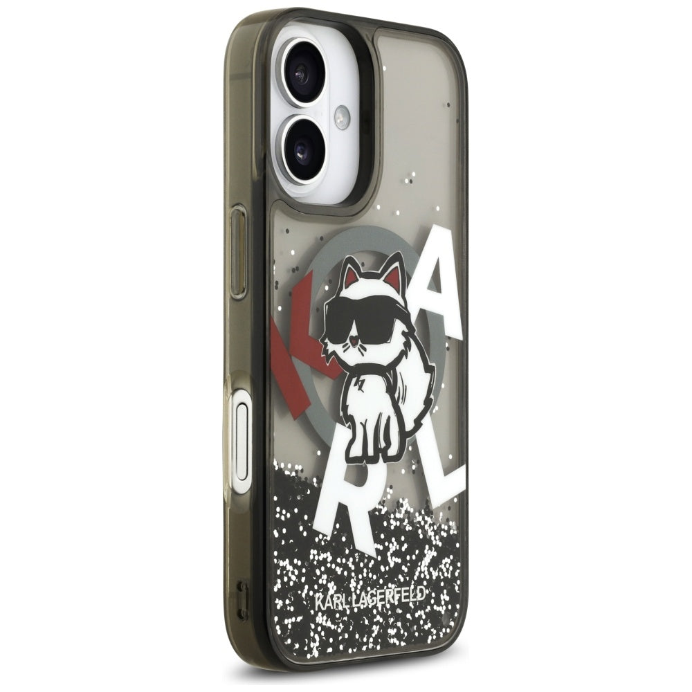 Puzdro MagSafe pre Apple iPhone 17, Karl Lagerfeld, Liquid Glitter Logo Choupette, Čierne