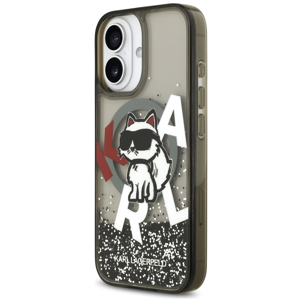 Puzdro MagSafe pre Apple iPhone 17, Karl Lagerfeld, Liquid Glitter Logo Choupette, Čierne