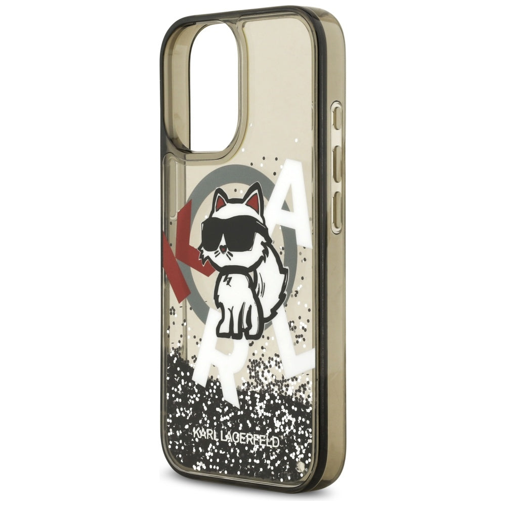 Puzdro MagSafe pre Apple iPhone 17, Karl Lagerfeld, Liquid Glitter Logo Choupette, Čierne