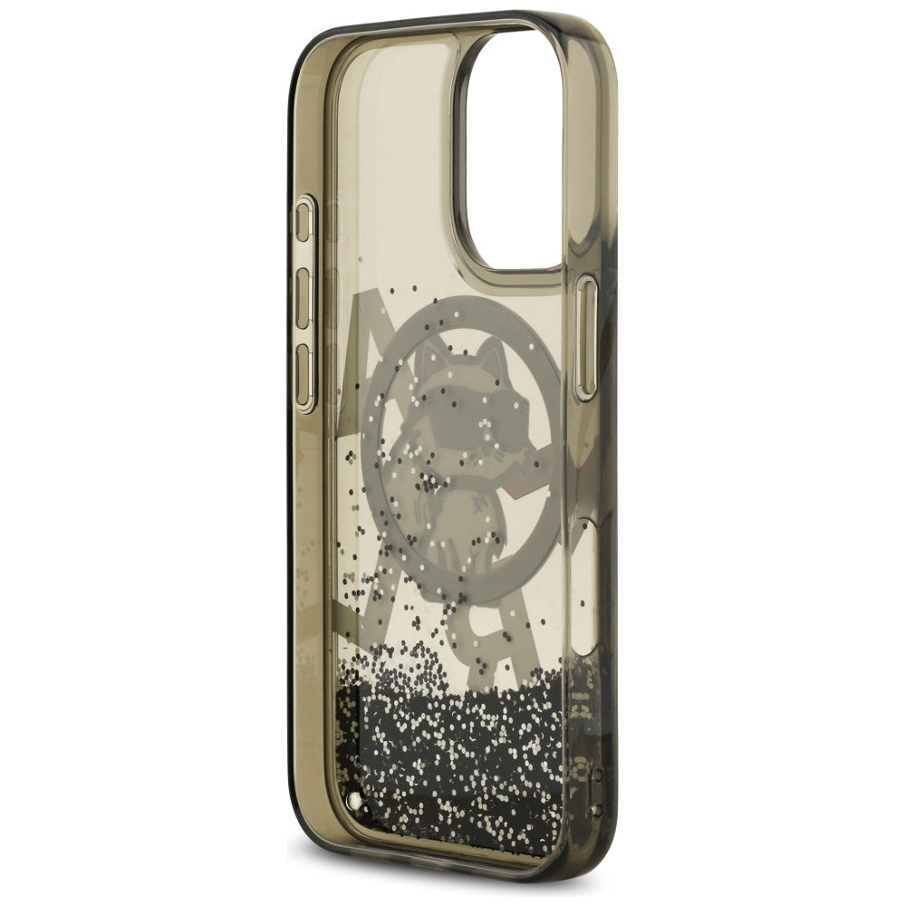 Puzdro MagSafe pre Apple iPhone 17, Karl Lagerfeld, Liquid Glitter Logo Choupette, Čierne