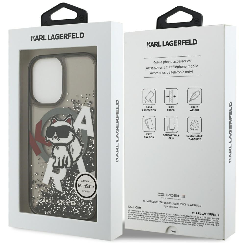 Puzdro MagSafe pre Apple iPhone 17, Karl Lagerfeld, Liquid Glitter Logo Choupette, Čierne