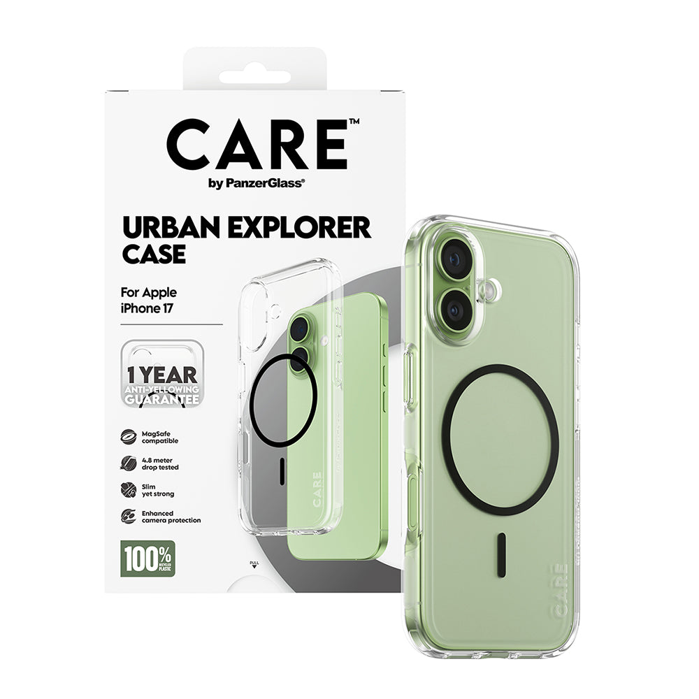 Puzdro MagSafe pre Apple iPhone 17, PanzerGlass, Care Urban Explorer, Čierna Transparentná