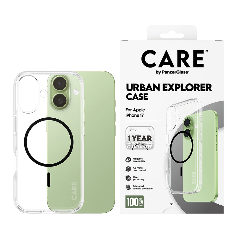 Puzdro MagSafe pre Apple iPhone 17, PanzerGlass, Care Urban Explorer, Čierna Transparentná
