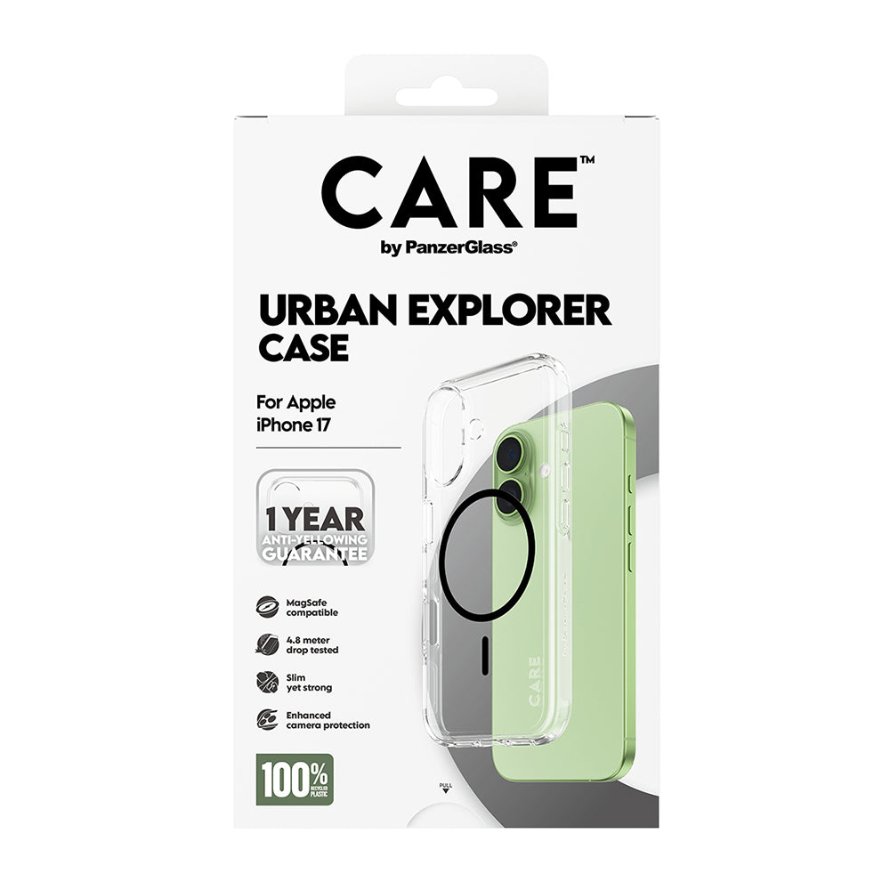 Puzdro MagSafe pre Apple iPhone 17, PanzerGlass, Care Urban Explorer, Čierna Transparentná