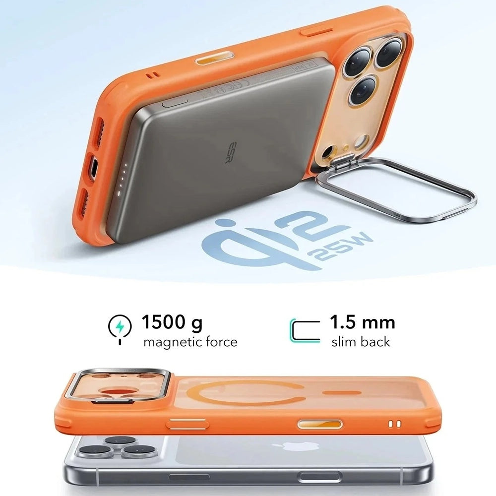Puzdro MagSafe pre Apple iPhone 17 Pro, ESR, Classic Hybrid Kickstand Slide, Saténová oranžová