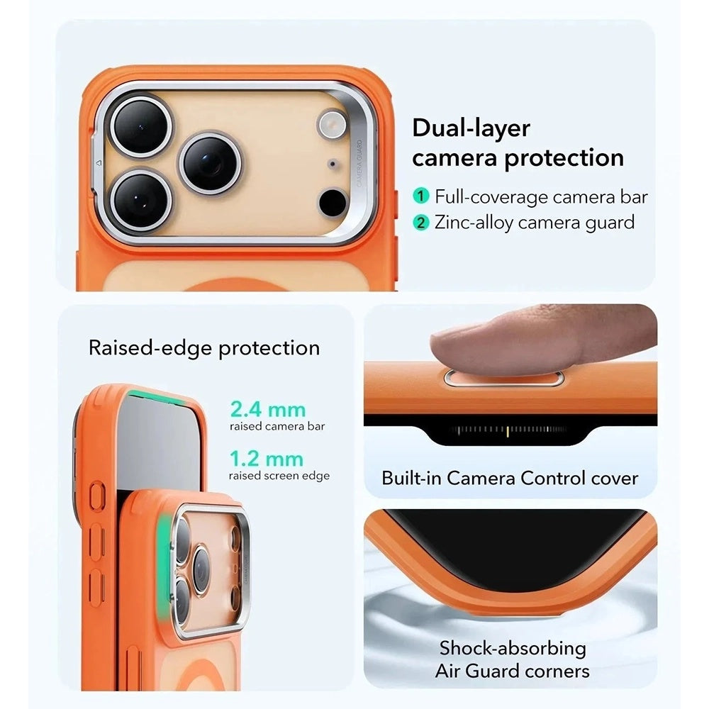 Puzdro MagSafe pre Apple iPhone 17 Pro, ESR, Classic Hybrid Kickstand Slide, Saténová oranžová