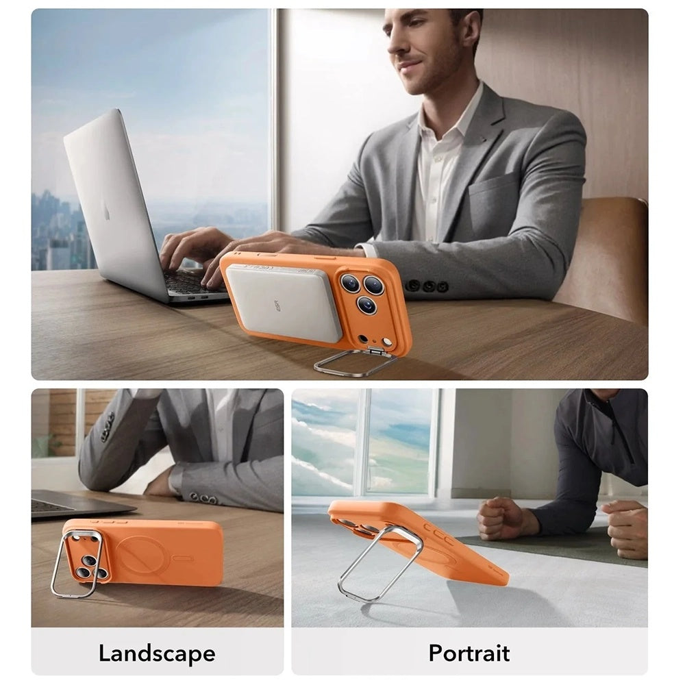 Puzdro MagSafe pre Apple iPhone 17 Pro, ESR, Cloud Soft Kickstand, Oranžové